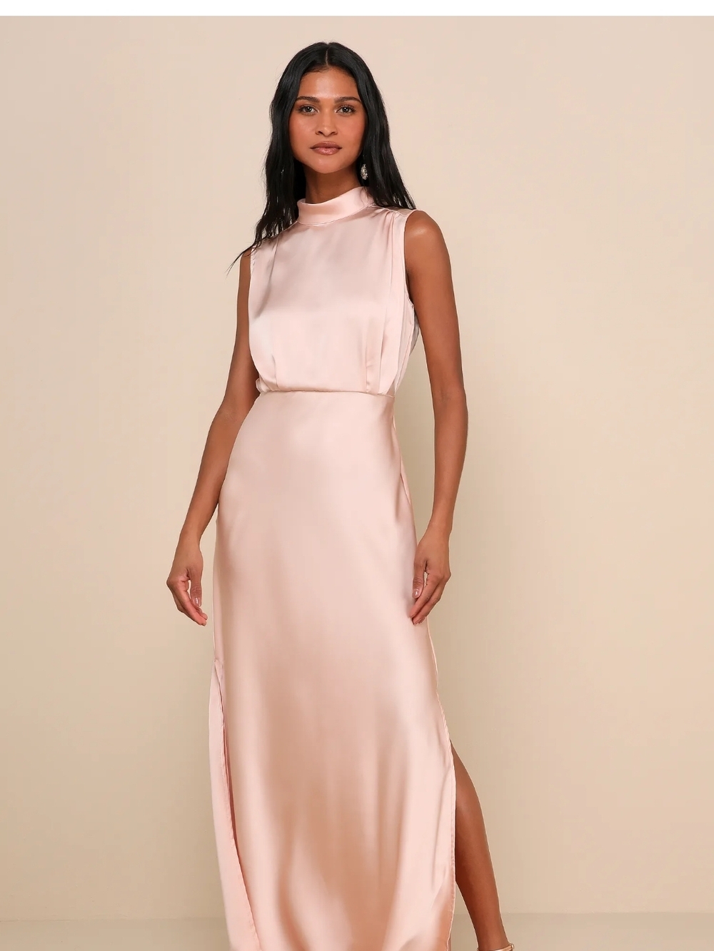 Lulu's Blush Satin High-Neck Maxi Dress